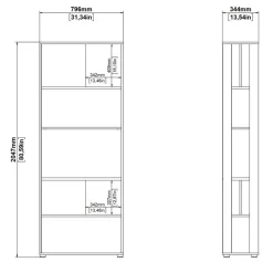 Boekenkast Bram Donkergrijs / Eiken - 80x205x35 cm
