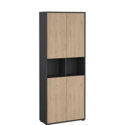 Boekenkast Bram Donkergrijs / Eiken - 80x205x35 cm