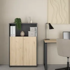 Boekenkast Bram Donkergrijs / Eiken - 80x124x35 cm