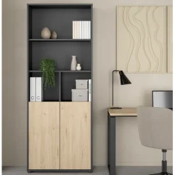 Boekenkast Bram Donkergrijs / Eiken - 80x205x35 cm