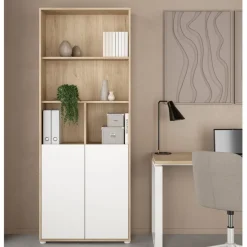 Boekenkast Bram Eiken / Wit - 80x205x35 cm