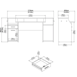 Bureau Boston Donkergrijs - 171x90x63 cm