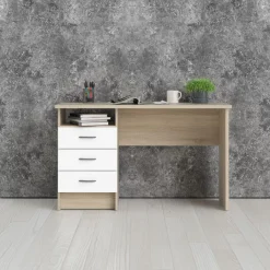 Bureau Boston Eiken / Wit - 121x73x49 cm