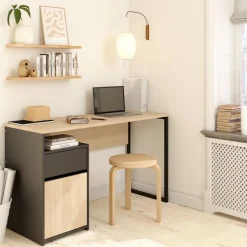 Bureau Boston Eiken / Zwart - 131x77x49 cm