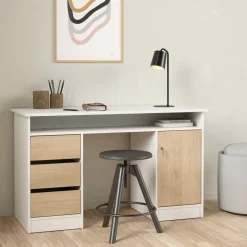 Bureau Boston Wit / Eiken - 126x76x55 cm