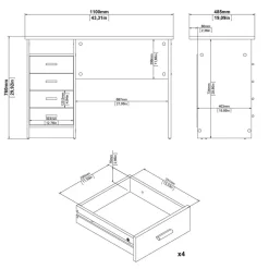 Bureau Boston Wit - 110x76x49 cm