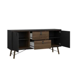 Dressoir Denver Zwart / Walnoot - 150x72x40 cm