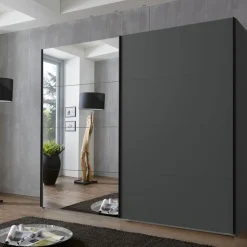 Kledingkast Aalst Donkergrijs Spiegel - 225x210x65 cm