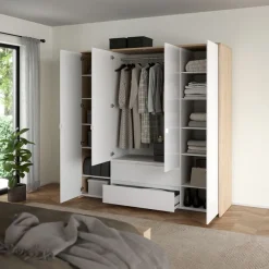 Kledingkast Atlanta Eiken / Hoogglans Wit - 197x202x58 cm