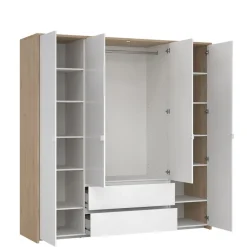 Kledingkast Atlanta Eiken / Hoogglans Wit - 197x202x58 cm