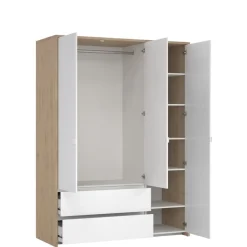 Kledingkast Atlanta Eiken / Hoogglans Wit - 149x202x58 cm