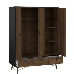 Kledingkast Denver Zwart / Walnoot - 150x200x60 cm