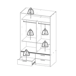 Kledingkast Jasper Eiken / Hoogglans Wit - 121x200x60 cm