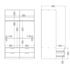 Kledingkast Jasper Eiken / Hoogglans Wit - 121x200x60 cm