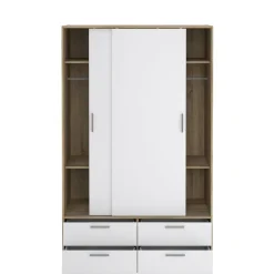 Kledingkast Jasper Eiken / Hoogglans Wit - 121x200x60 cm