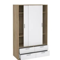 Kledingkast Jasper Eiken / Hoogglans Wit - 121x200x60 cm