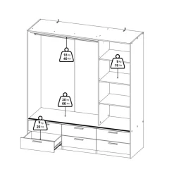 Kledingkast Jasper Eiken / Hoogglans Wit - 182x200x60 cm