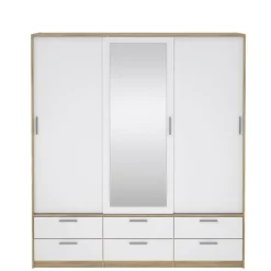 Kledingkast Jasper Eiken / Hoogglans Wit - 182x200x60 cm