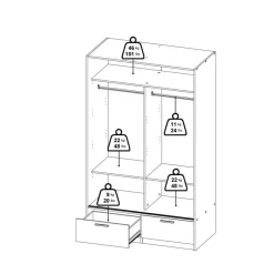 Kledingkast Jasper Wit / Eiken - 121x200x60 cm
