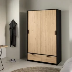 Kledingkast Jasper Zwart / Eiken - 121x200x60 cm