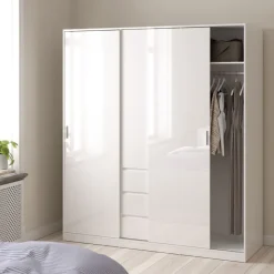 Kledingkast Luna Hoogglans Wit - 177x201x60 cm