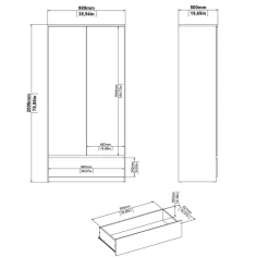Kledingkast Luna Hoogglans Wit - 99x201x50 cm