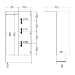 Kledingkast Luna Hoogglans Wit - 99x201x50 cm
