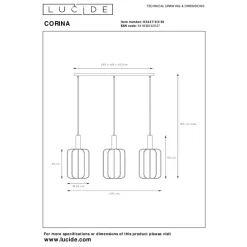 Lucide Hanglamp Corina Zwart - 3 x E27 - 90 cm breed