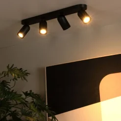 Lucide Plafondspot Punch Zwart - 2 x GU10 - 63 cm breed