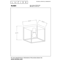 Lucide Plafonniere Ruben Zwart - E27 - 22 cm breed