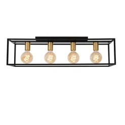 Lucide Plafonniere Ruben Zwart - 4 x E27 - 80 cm breed