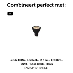 Lucide Tafellamp Clubs Zwart - GU10 - 42 cm hoog