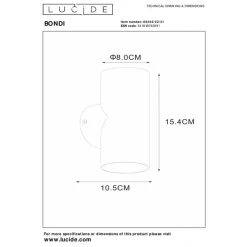 Lucide Wandlamp Bondi Wit - GU10 - 18 cm hoog