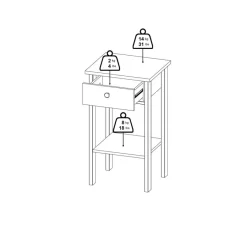 Nachtkastje Dallas Wit - 40x71x35 cm