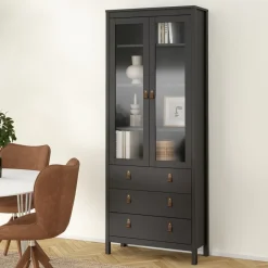 Vitrinekast Dallas Zwart - 79x199x33 cm