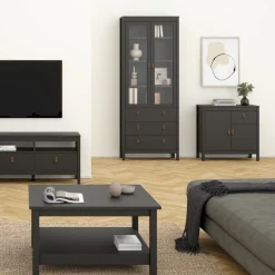 Vitrinekast Dallas Zwart - 79x199x33 cm