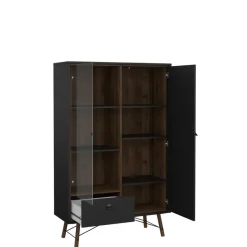 Vitrinekast Denver Zwart / Walnoot - 102x162x40 cm