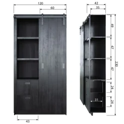 VTwonen Wandkast Barn Zwart - 122x230x37 cm
