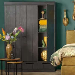 WOOOD Kledingkast Connect Zwart - 140x195x53 cm