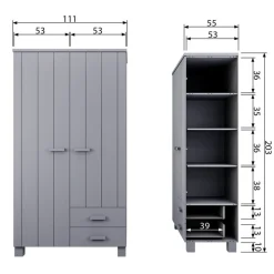 WOOOD Kledingkast Dennis Grijs - 111x202x55 cm