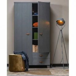 WOOOD Kledingkast Dennis Staalgrijs - 111x202x55 cm