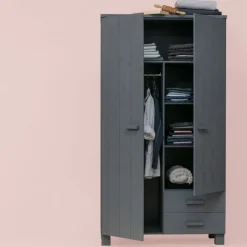 WOOOD Kledingkast Dennis Donkergrijs - 111x202x55 cm