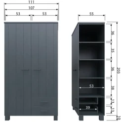WOOOD Kledingkast Dennis Donkergrijs - 111x202x55 cm