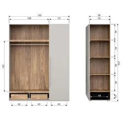 WOOOD Kledingkast Rens Grijs - 165x210x58 cm