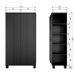 WOOOD Kledingkast Ties Zwart - 111x202x55 cm
