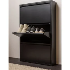 WOOOD Schoenenkast Sabine Zwart - 66x103x16 cm