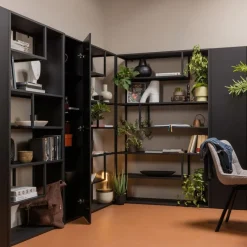 WOOOD Vakkenkast Teun Zwart - 85x188x35 cm