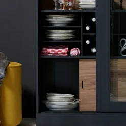 WOOOD Vitrinekast James Zwart - 125x200x47 cm