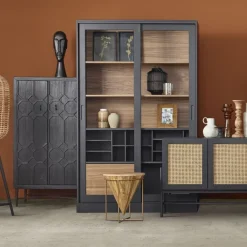 WOOOD Vitrinekast James Zwart - 125x200x47 cm