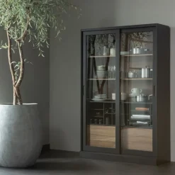 WOOOD Vitrinekast James Zwart - 125x200x47 cm